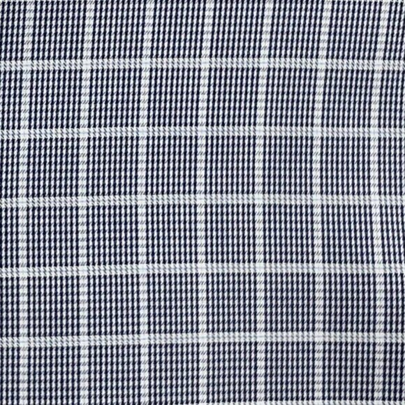 Thomas Dean Men’s Size L Button Up Shirt Plaid Houndstooth Navy Blue Flip Cuff - Picture 7 of 9